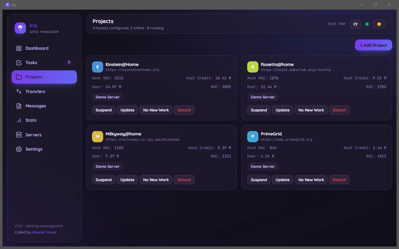 Iris projects page